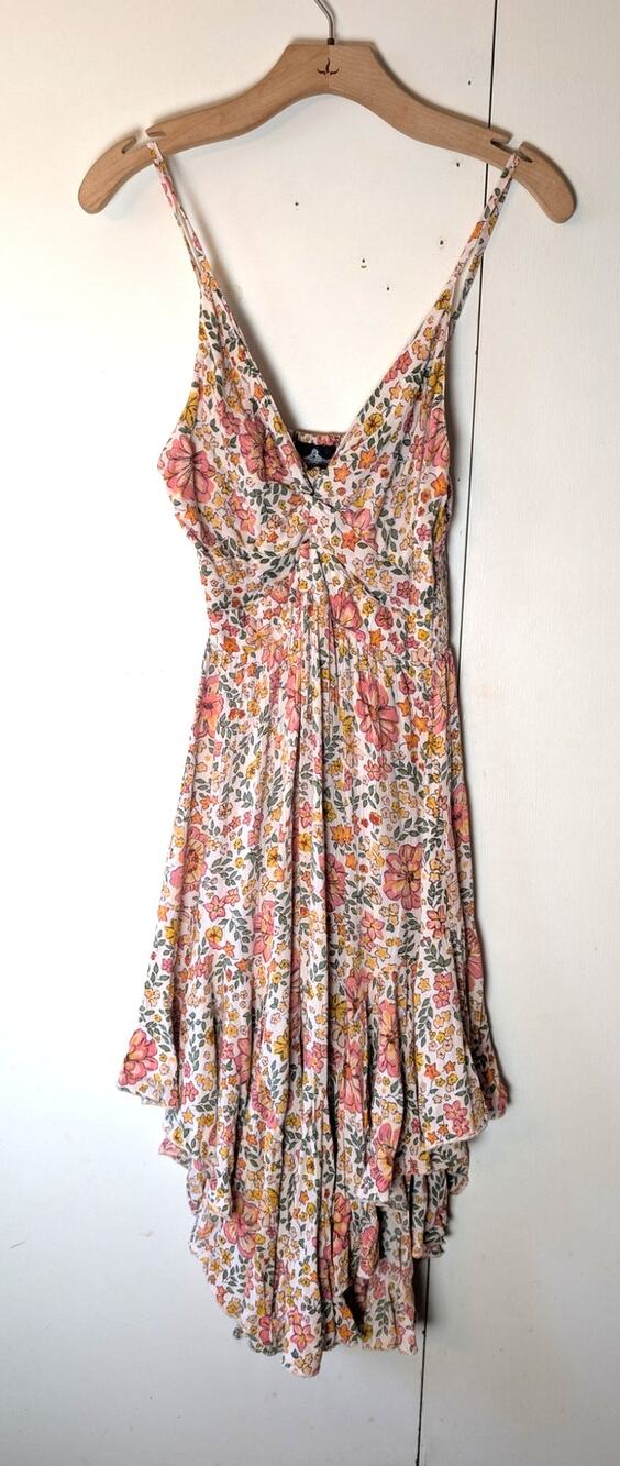 Angie V Neck Spaghetti Strap Floral Dress Large